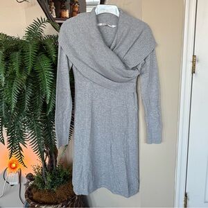 Athleta Sochi Cowl Neck Sweater Dress Gray Organic Cotton Wool Blend A-Line